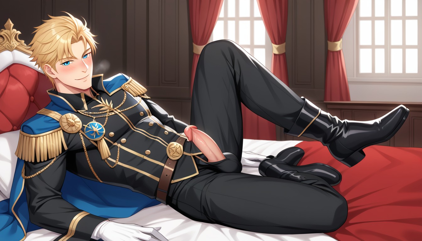 Blue Eyes, Royal Cape, Laying In Bed AI Gay Porn