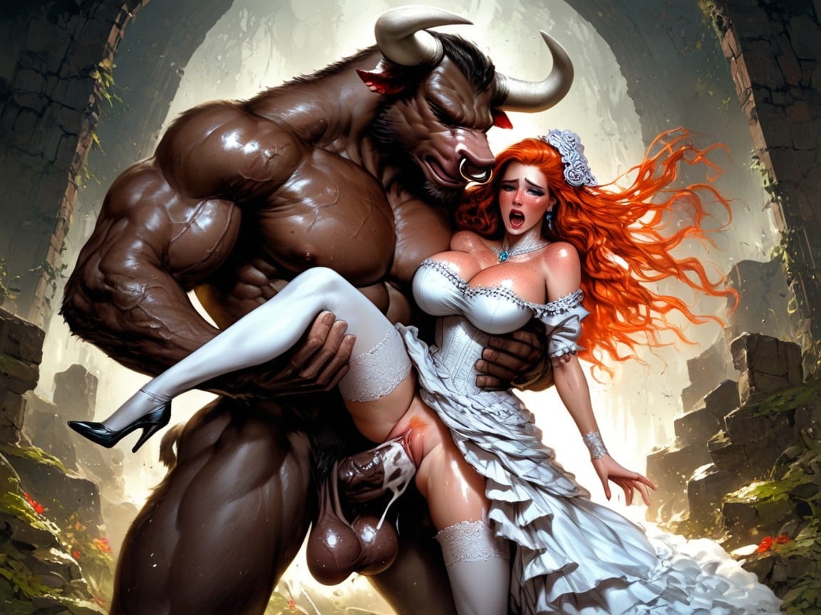 Large Hairstyle, Extremely Tight Corset, Monster Grabbing From Behind AI Porn