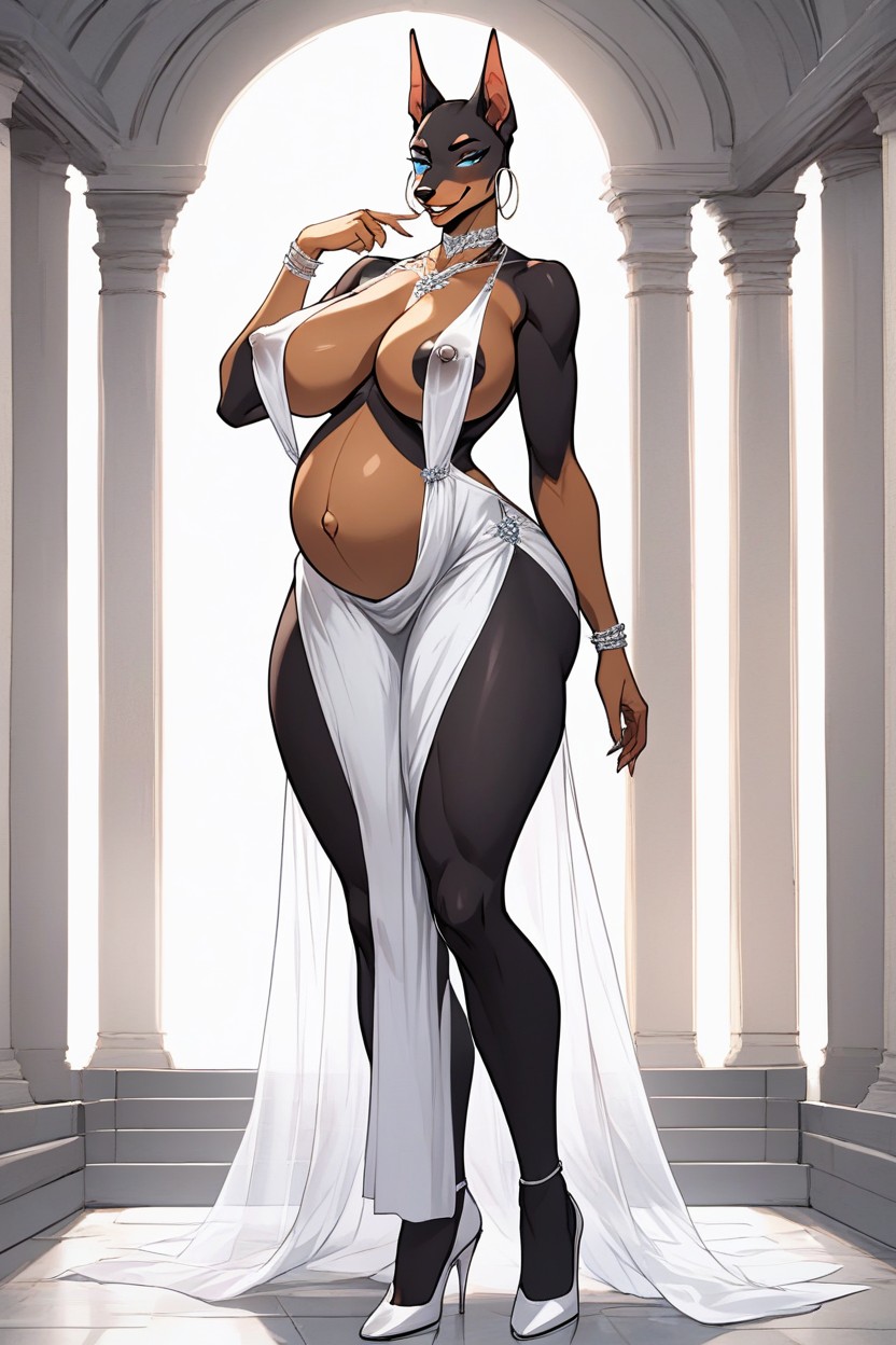 Plunging_neckline, Full Body, Black Nipples Furry AI Porn