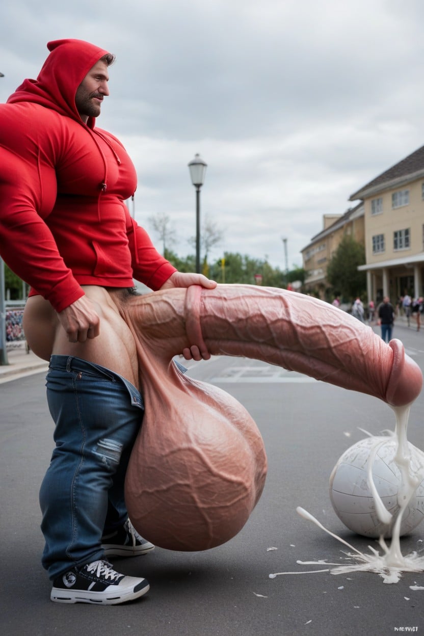 Cock Bigger Than Body, Side View, Impossibly Long Hyper Penis AI Gay Porn