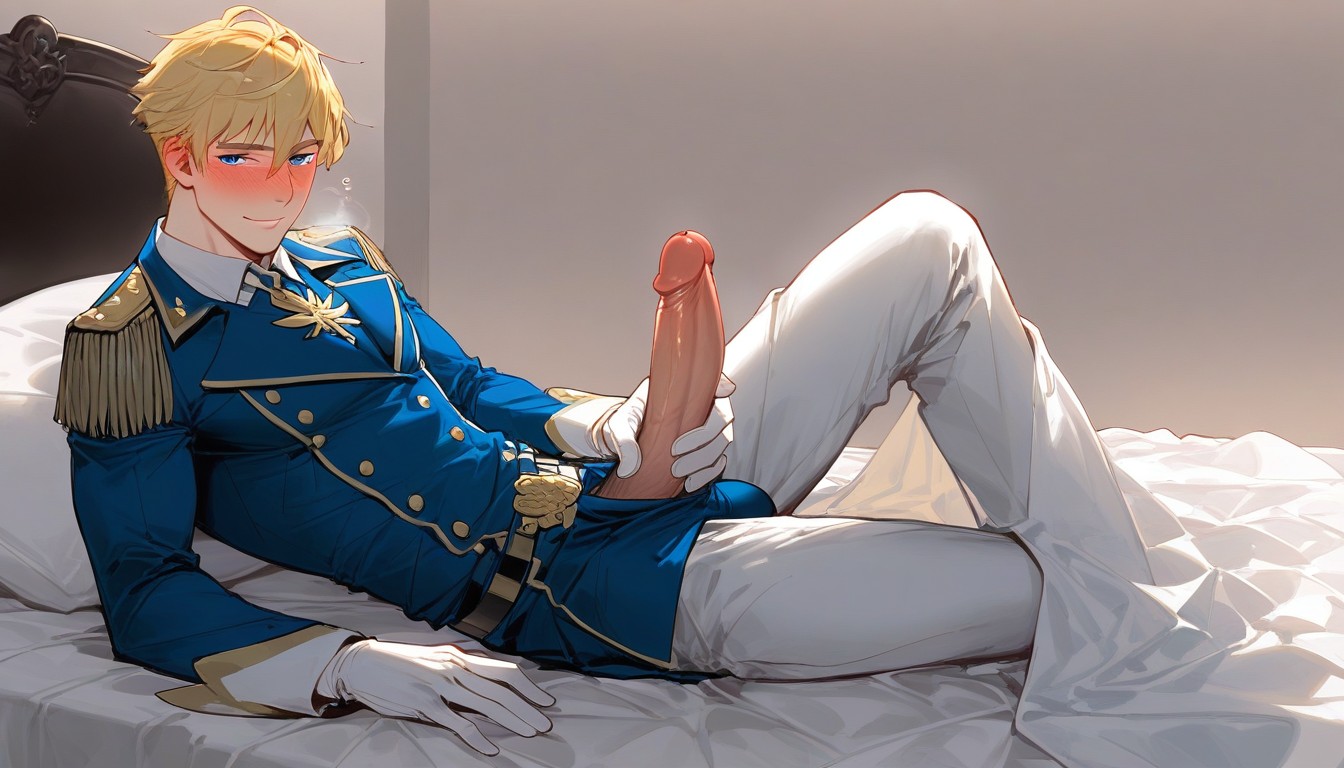 One Man, Wide Shoulders, Sexy Pose While Laying In Bed AI Gay Porn