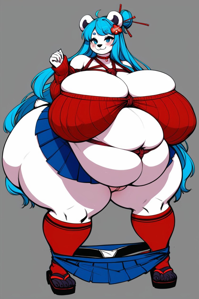 Red Choker, Hyper Thick Thighs, Skirt Furry AI Porn
