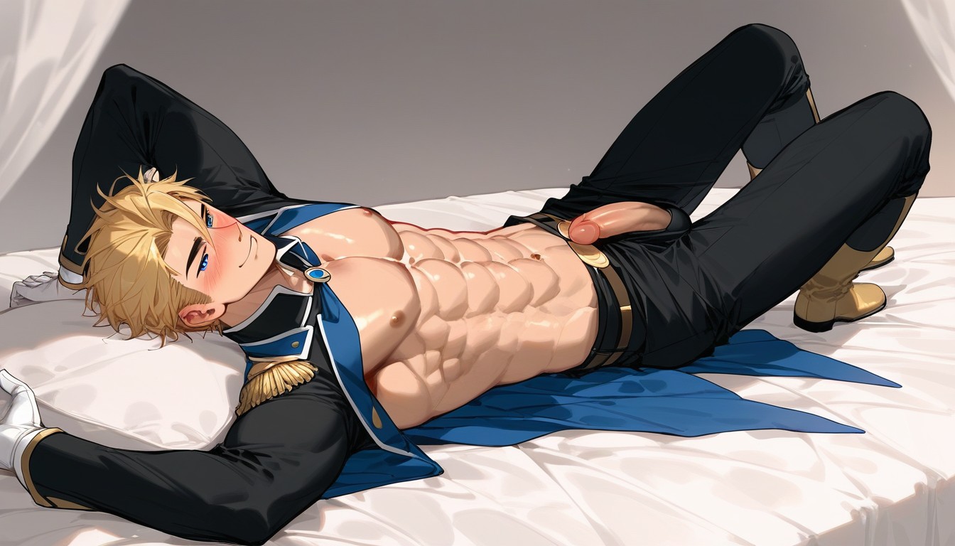 Blue Eyes, Royal Bed Background, Solo AI Gay Porn
