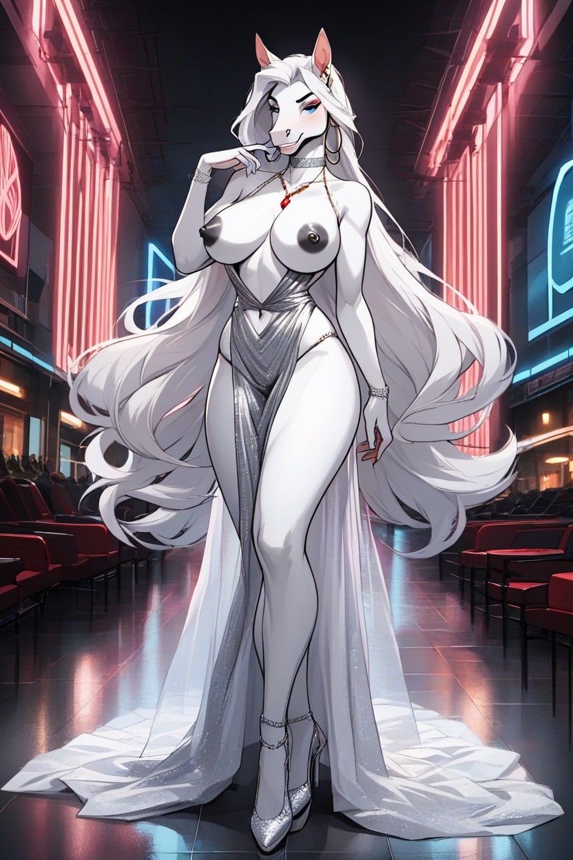 Femalehorse, Pelvic Curtain, Red Neon Light Furry AI Porn