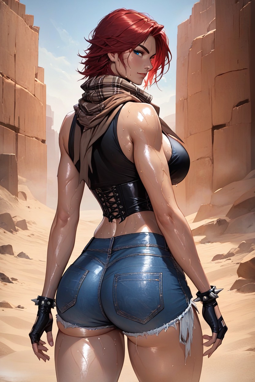 Oiled Skin, Red Hair, Spiked Bracelet Hentai AI Porn