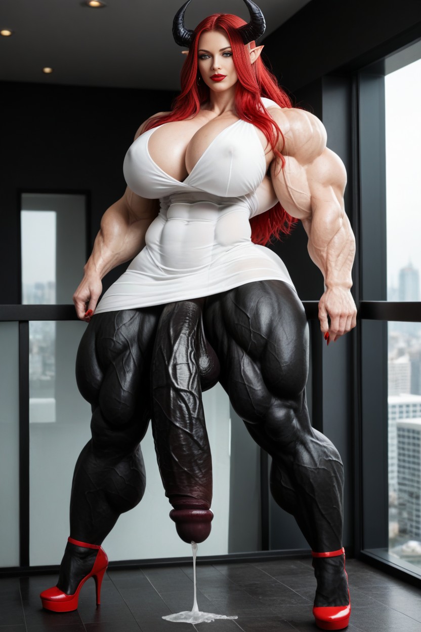 Long Hair, Hyper Black Balls, Extremely Large Ass Shemale AI Porn