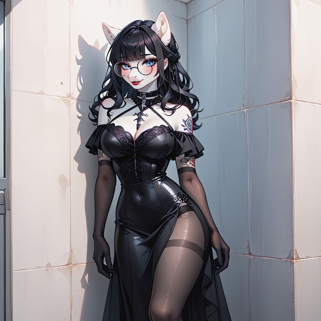 Heavy Blushing, Tattoos, Tight Clothes Furry AI Porn