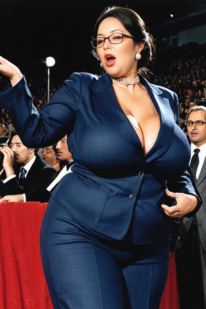 Wearing Chic Formal Jacket And Pants, Massive Breast, Classy AI Porn