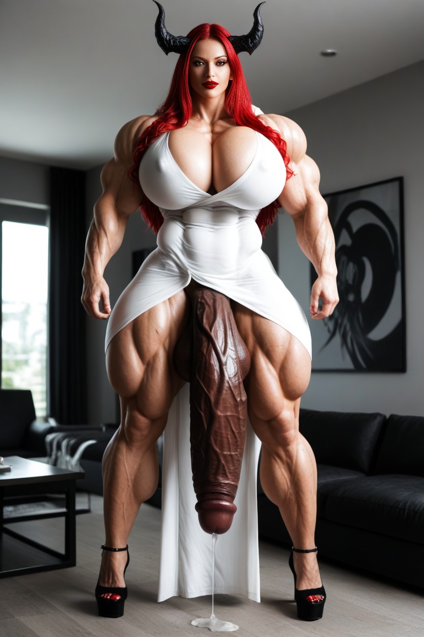 Hyper Black Cock Growth, Thick Thighs, Head Touching The Ceiling Shemale AI Porn