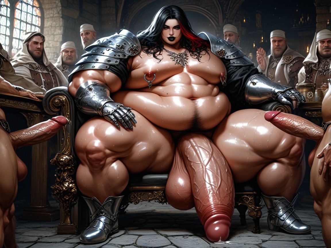 Hyper Gigantic Long Cock, Sitting On Chair, Black Hair With Red Highlights AI Gay Porn