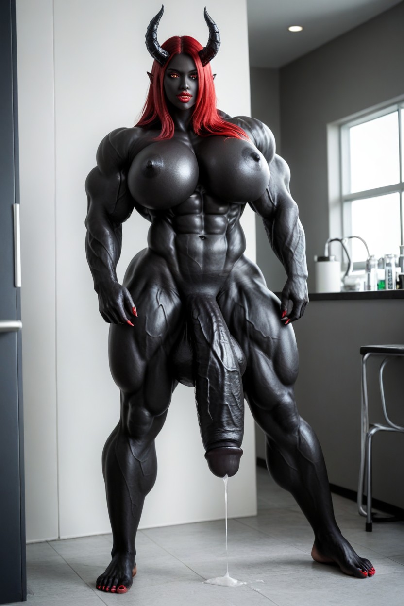 Muscular Veins, Futanari Penis Dripping Pre Cum, Thick Thighs Shemale AI Porn
