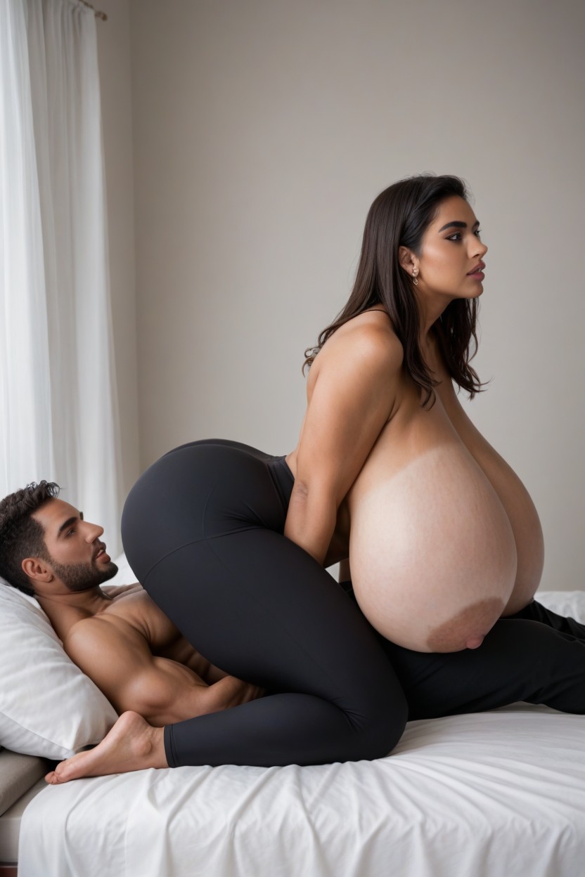 Full Body, Man With No Shirt And Shorts, Woman Laying On Top Of Man Indian AI Porn