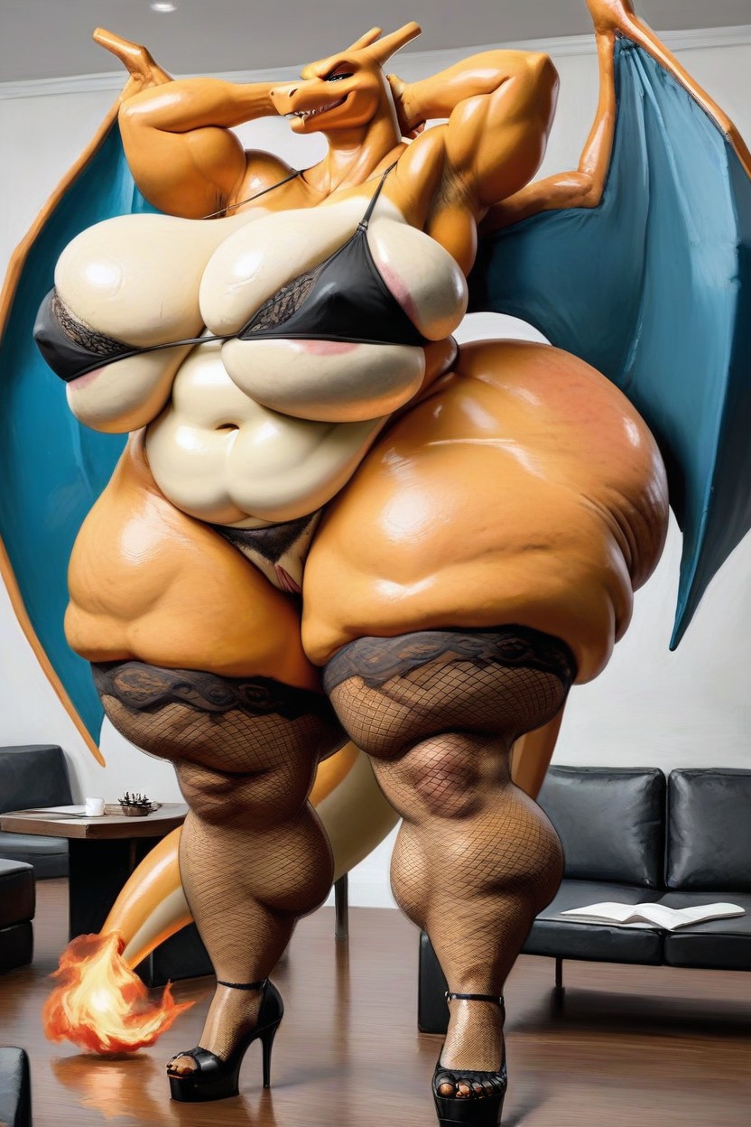 Female Charizard, Wide Hips, Veiny Body Furry AI Porn