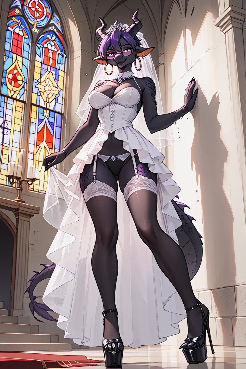 Gothic Dress, Rounded Glasses, Ender Dragon Furry AI Porn