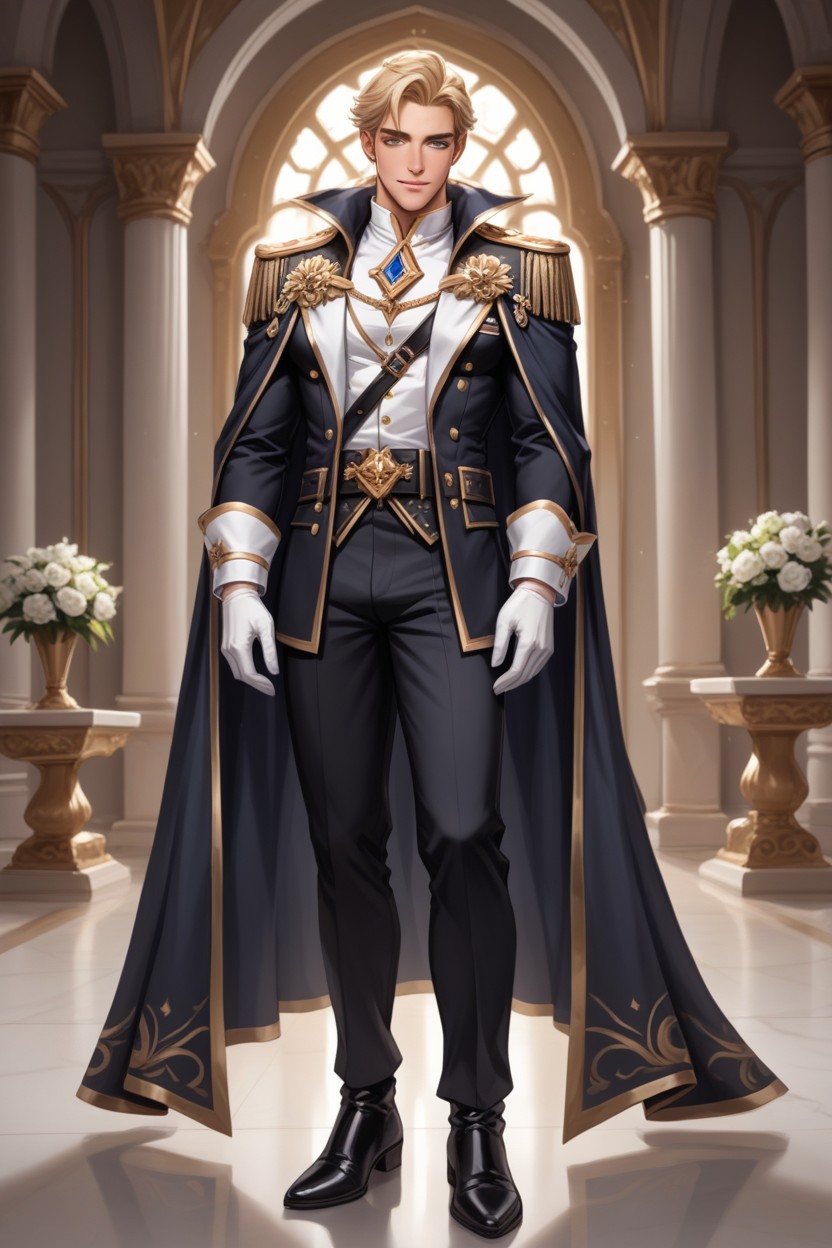 Fancy Royal Belt, Fancy Dark Black Long Royal Boots, Open Fly AI Gay Porn