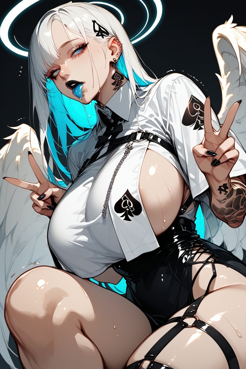 Grinning, Hair Pin, Black Lipstick Hentai IA