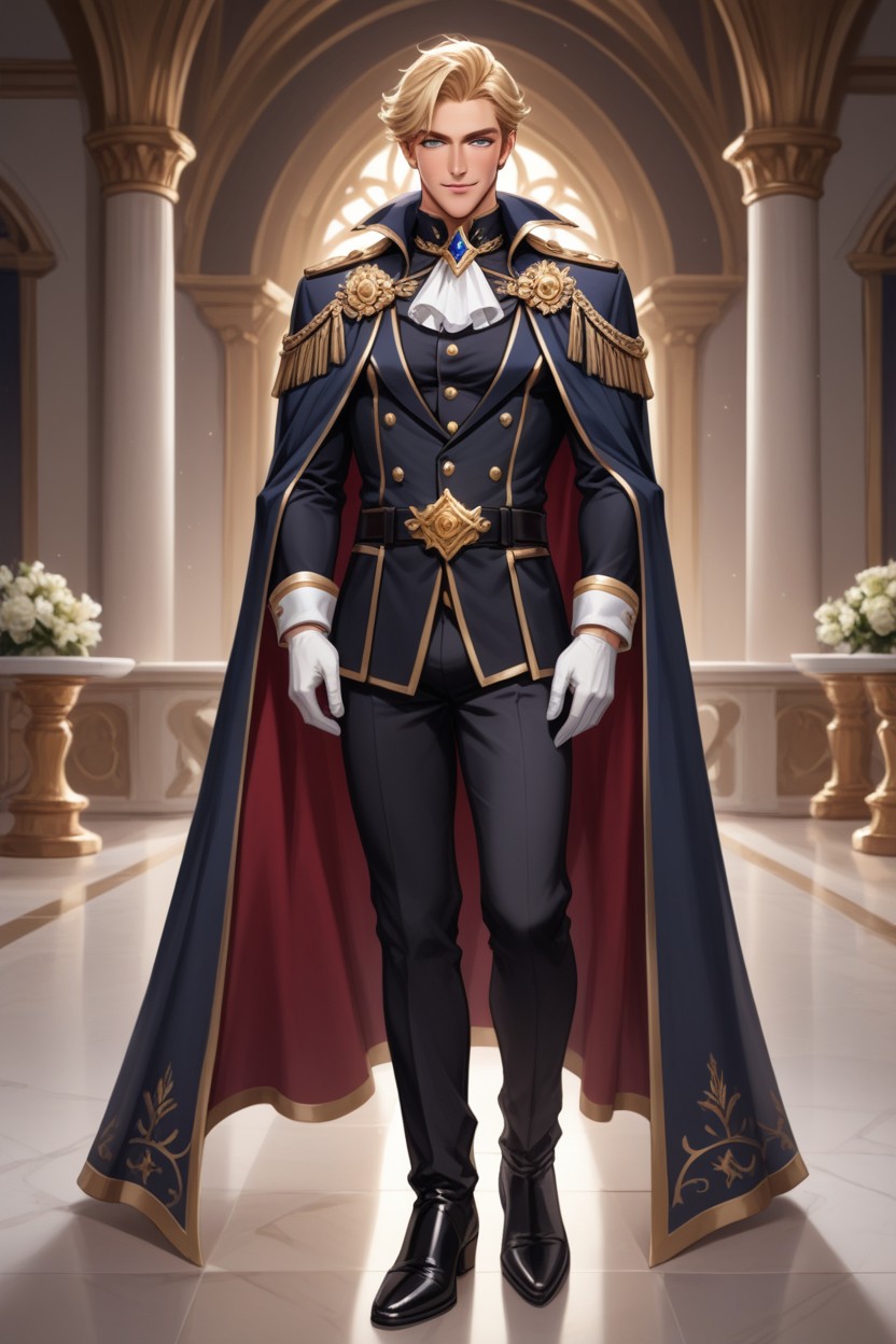 Royal Palace Interior Background, Tall Height, Showing Penis Through Fly AI Gay Porn