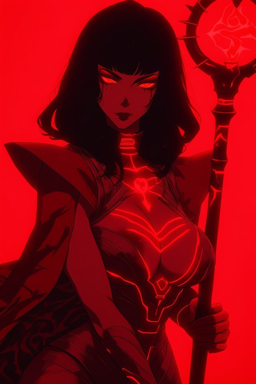 Neon Red Energy Fire From Staff, Nsfw, Sconces In Background Hentai AI Porn