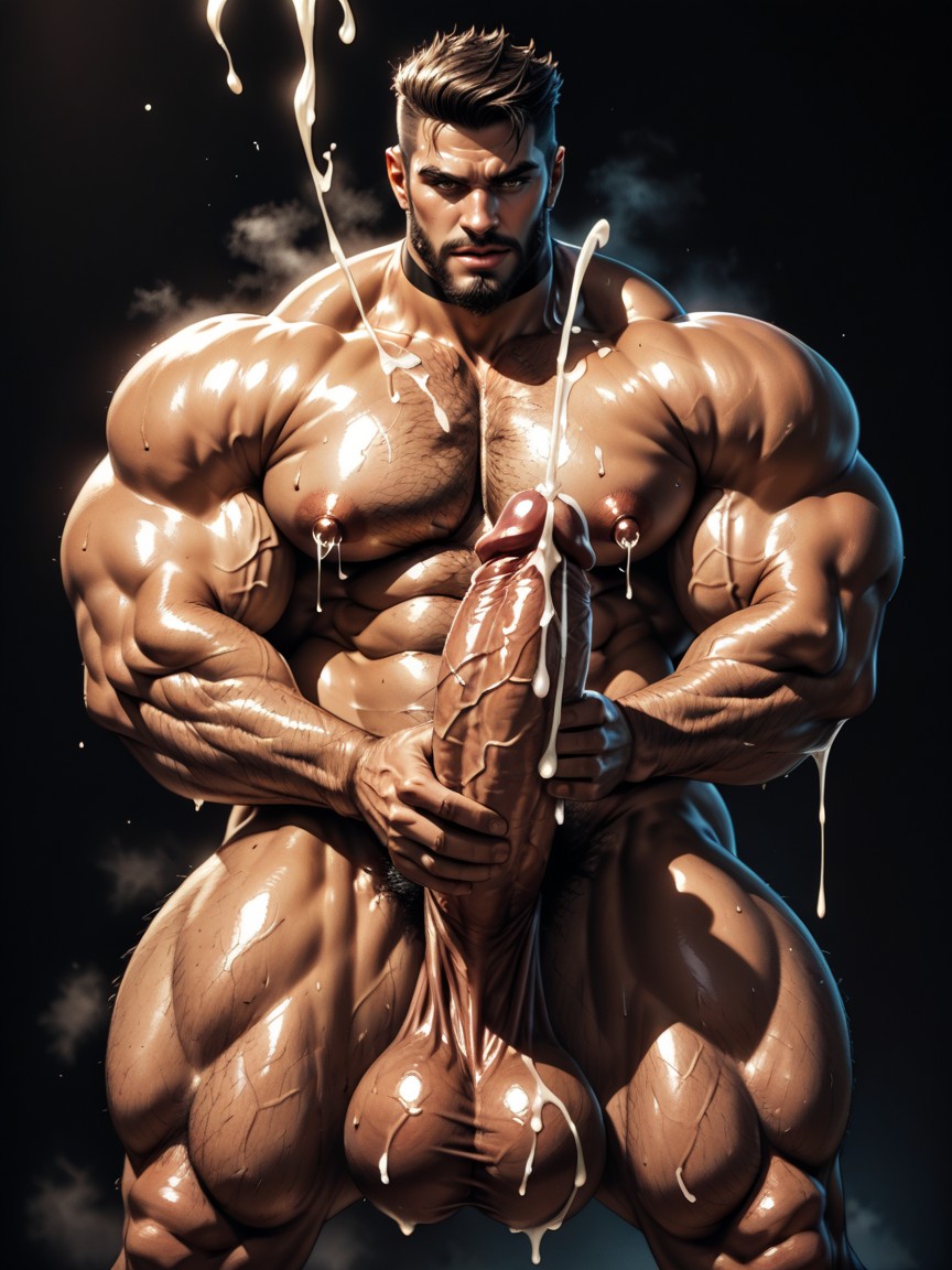 Front View, Thick, Dark Bronze Tanned Skin AI Gay Porn