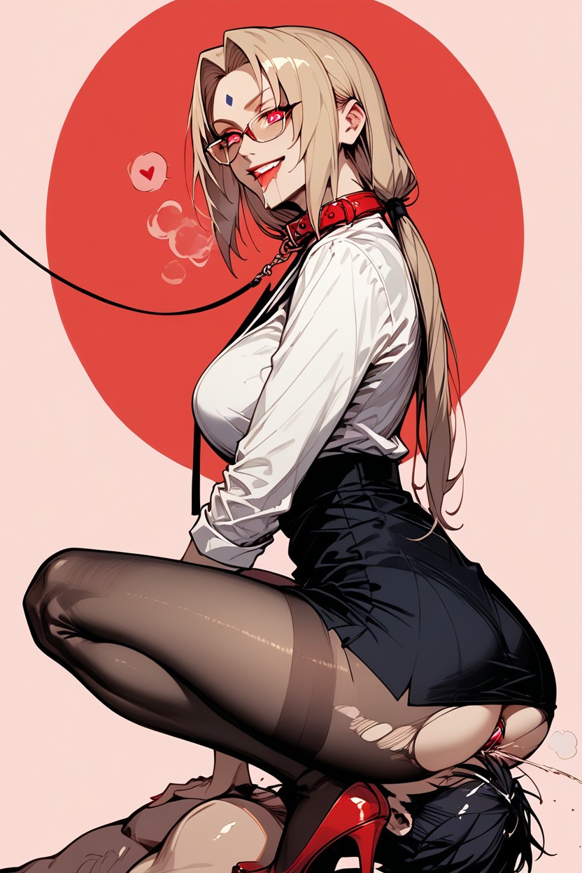 Kneeling, Perfect Face, Glasses Hentai AI Porn