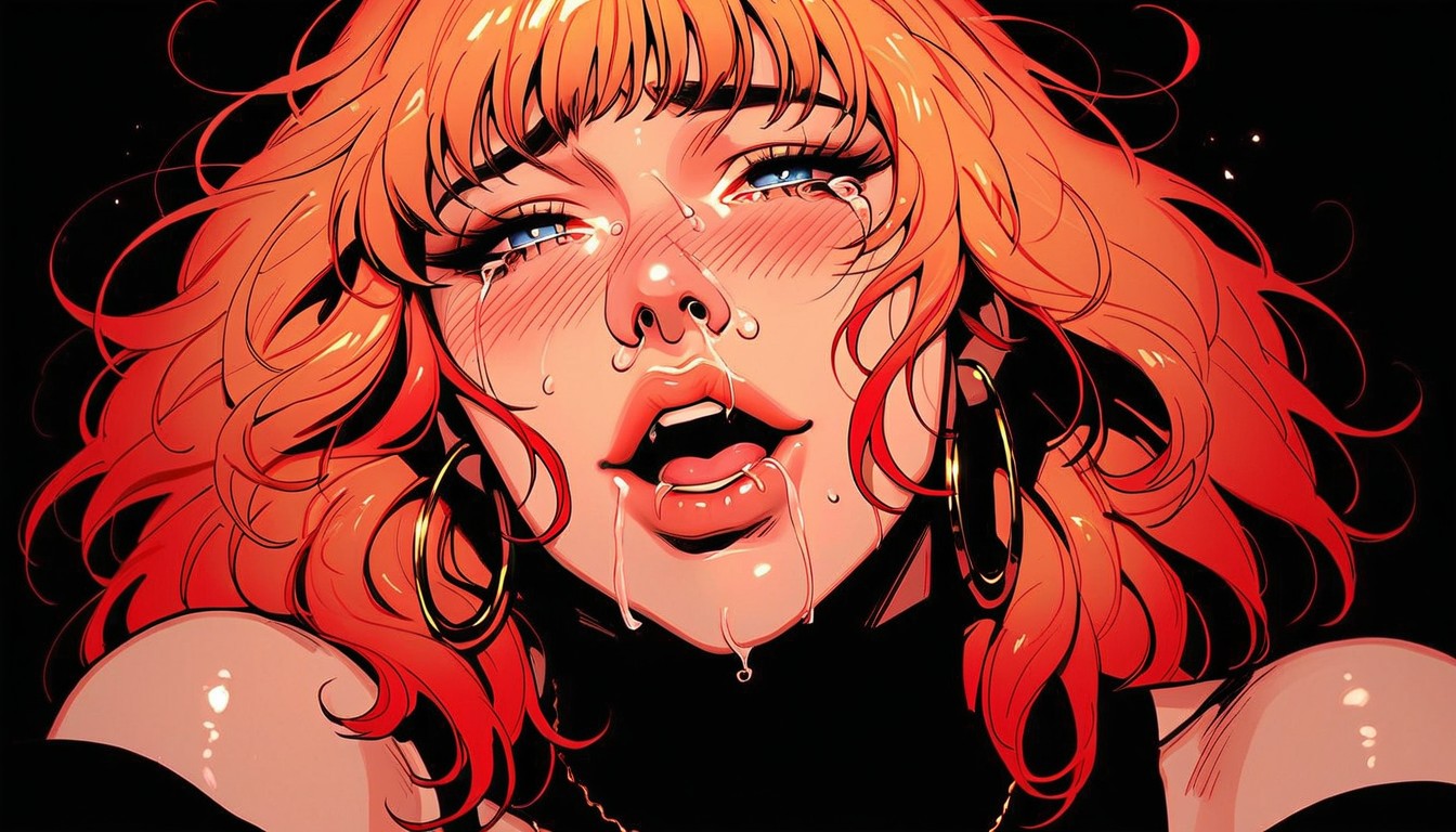 Bedroom In Nearly Complete Darkness, Hoop Earrings, Orgasm AI Porn