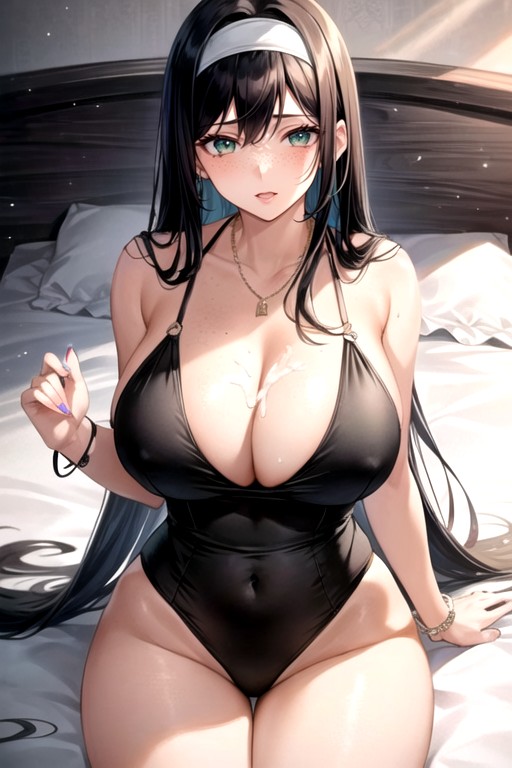 Hairband, Dark Black Hair, Blushing AI Porn