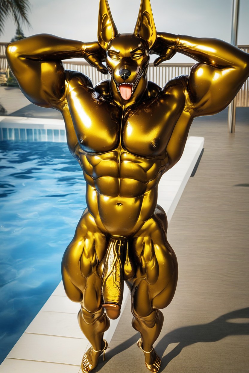 Muscular, Oiled Skin, Anubis Furry AI Porn