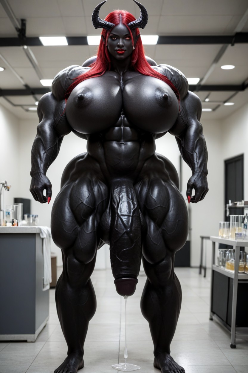 Full Body, Glowing Red Eyes, Hyper Muscular Shemale AI Porn