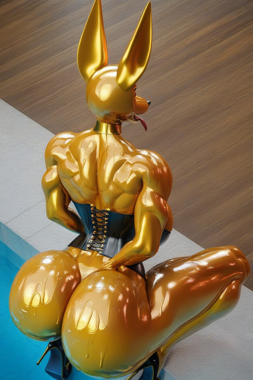 Corset, Oiled Skin, High Heels Furry AI Porn