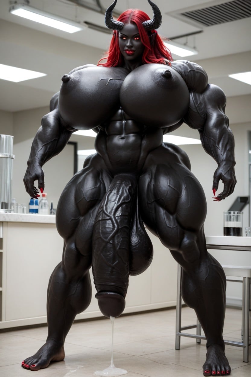 Red Eyes, Muscular Thighs, Black Cock Bigger Than Body Shemale AI Porn