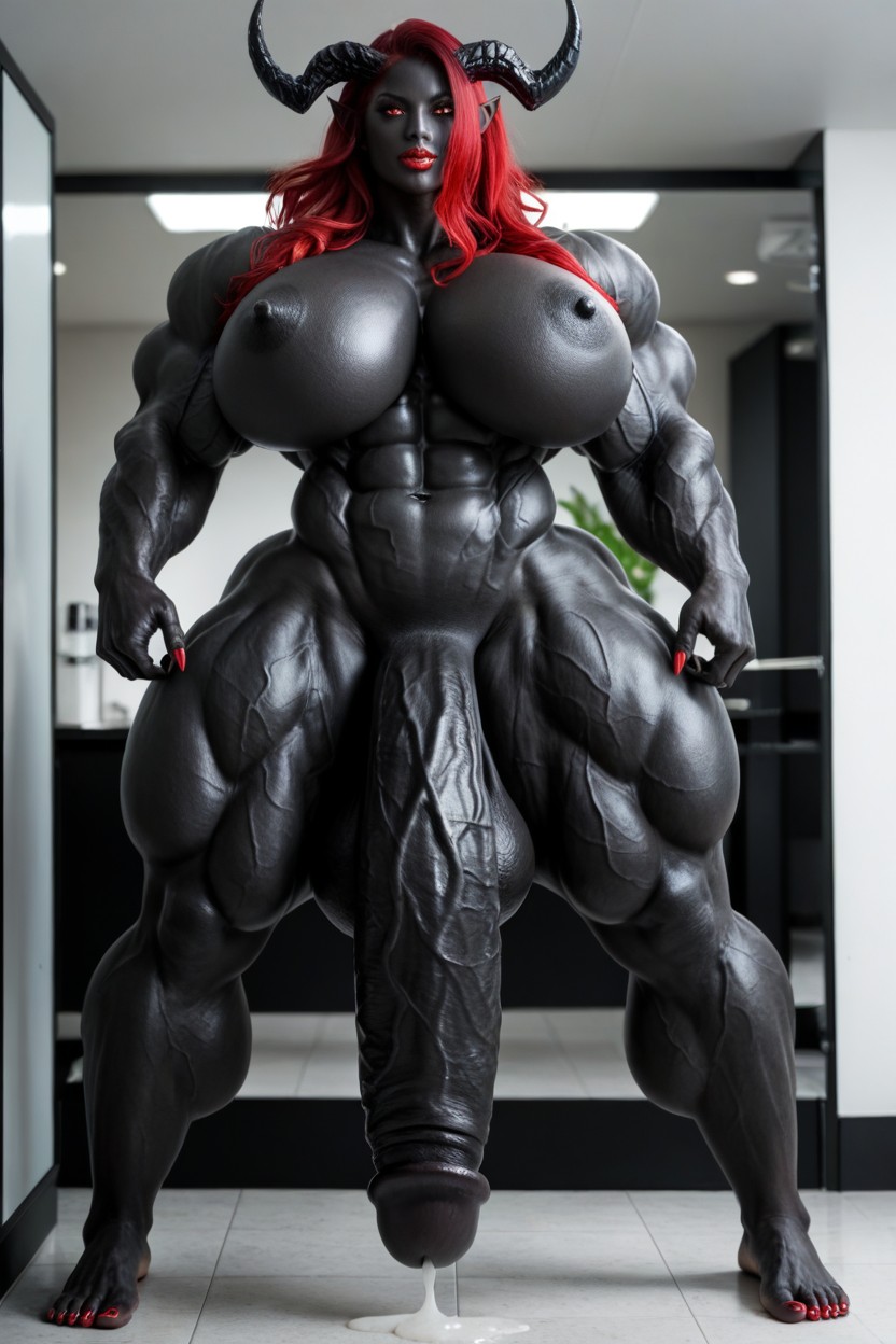 Head Touching The Ceiling, Gigantic Muscle Delts, Gigantic Flaccid Black Cock Shemale AI Porn