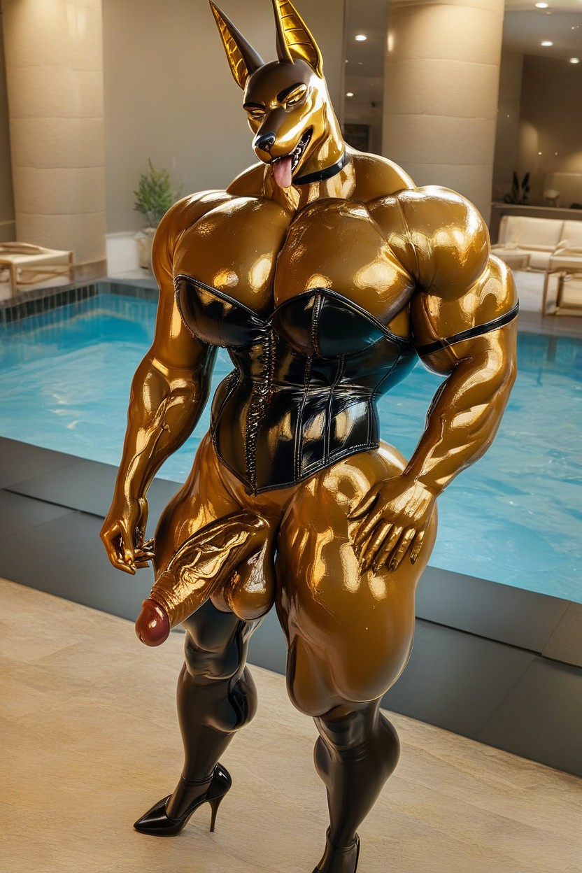 Oiled Skin, Oiled Skin, Corset Gold Furry AI Porn
