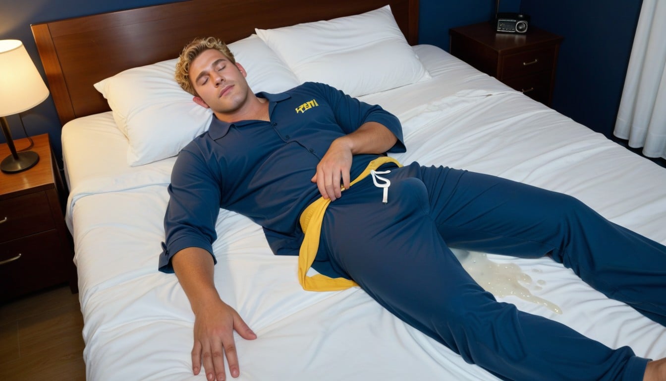 Cum Puddle On Bed, Handsome, Cum On Body AI Gay Porn