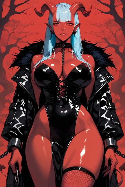 Fur Coat, Spike Chained Choker, Wasp Waist Hentai AI Porn