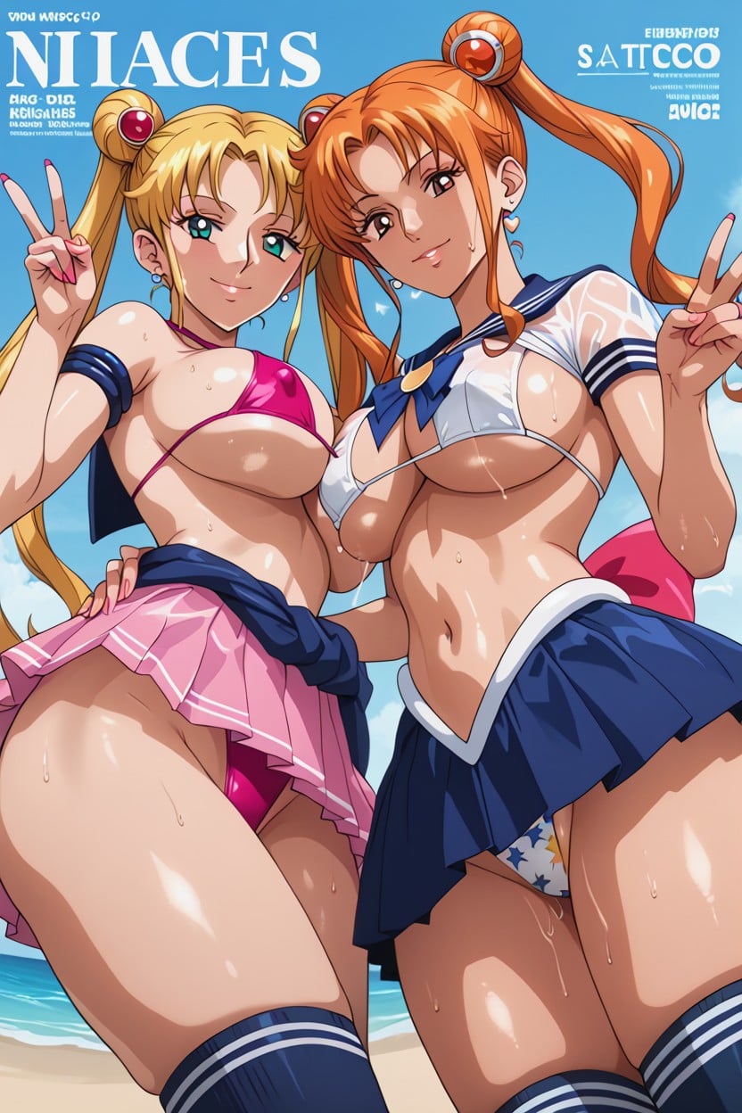 Bomba De Pene, Oiled Skin, Star Patterned Swimsuit Hentai IA