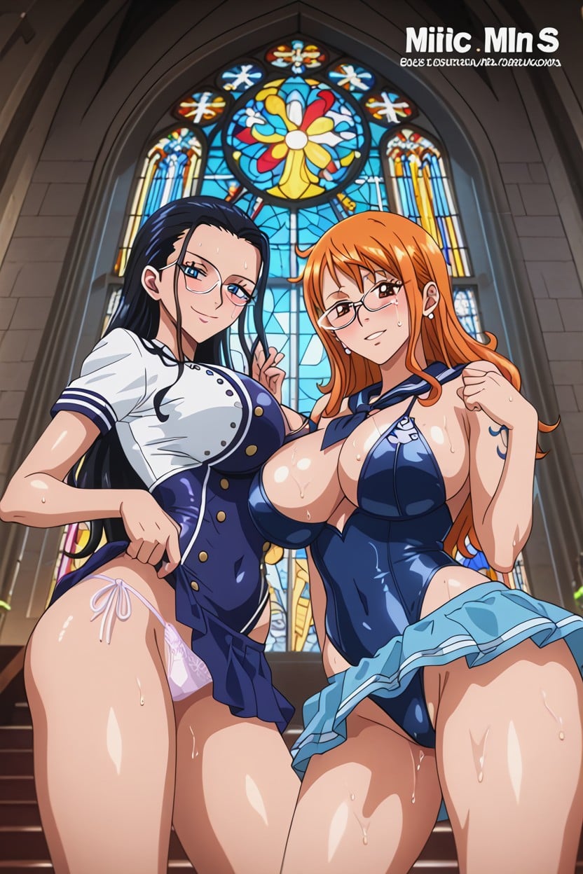 Large Breasts, Wet Skin, Fellatio Gestures Hentai AI Porn