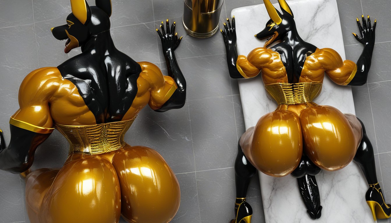 Black Latex Skin, Oiled Skin, Glistening Furry AI Porn