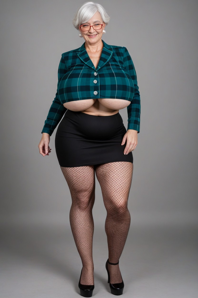 Thighs Exposed, Giant Boobs, Very Short Hair AI Porn