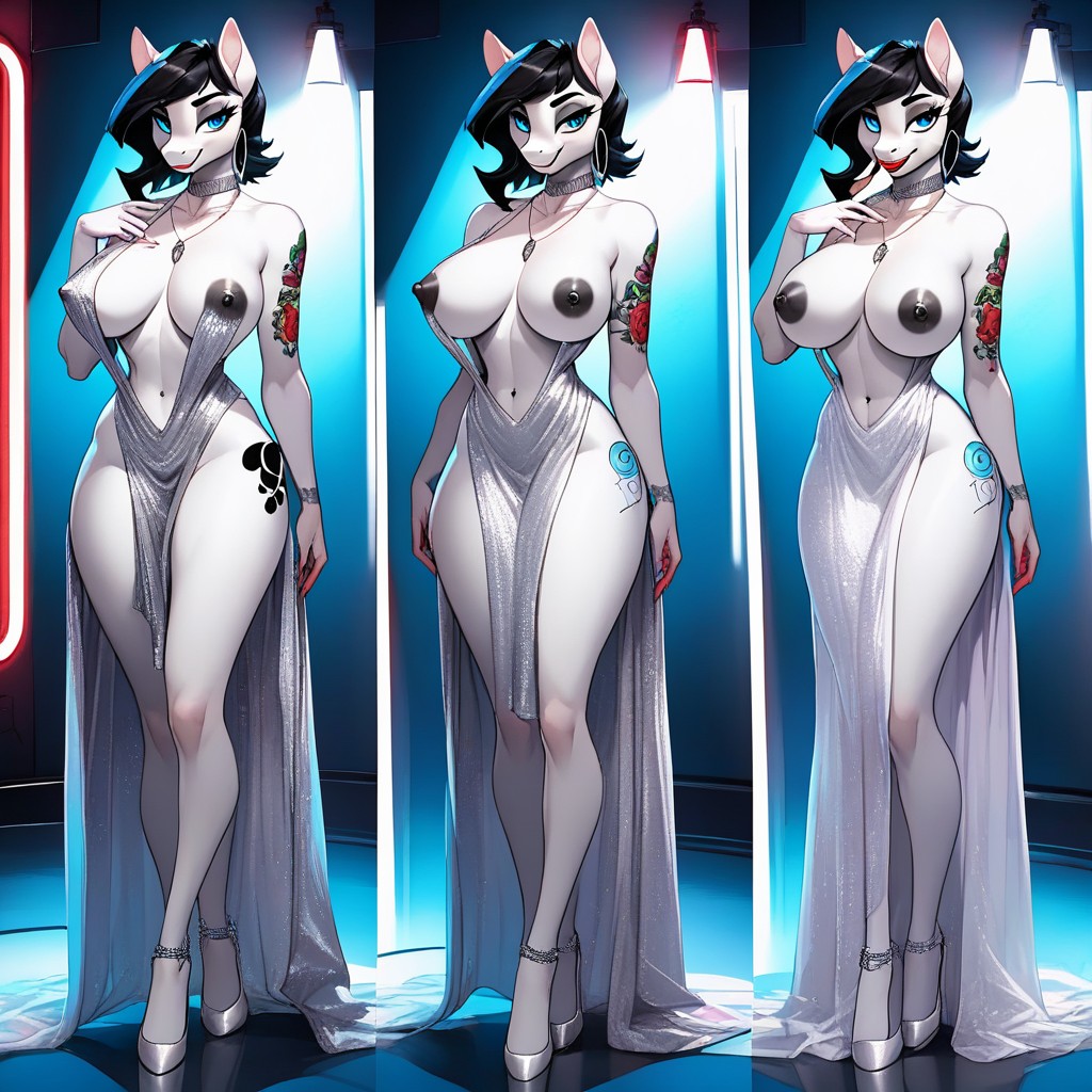 Black Eyeliner, Rounded Face, Stripclub Furry AI Porn