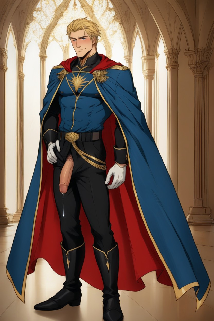 Fancy Dark Black Long Royal Boots, Precum, Royal Cape AI Gay Porn