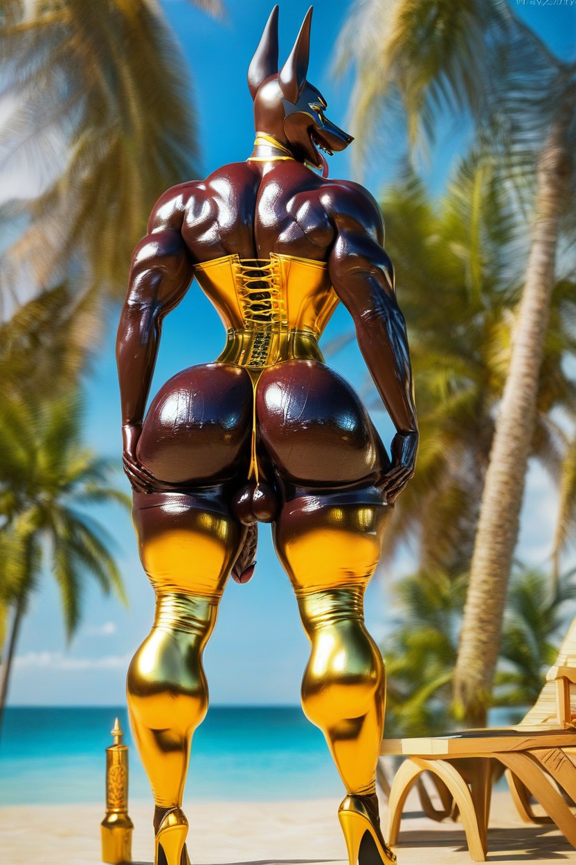 Showing Butthole, Oiled Skin, Gay Furry AI Porn