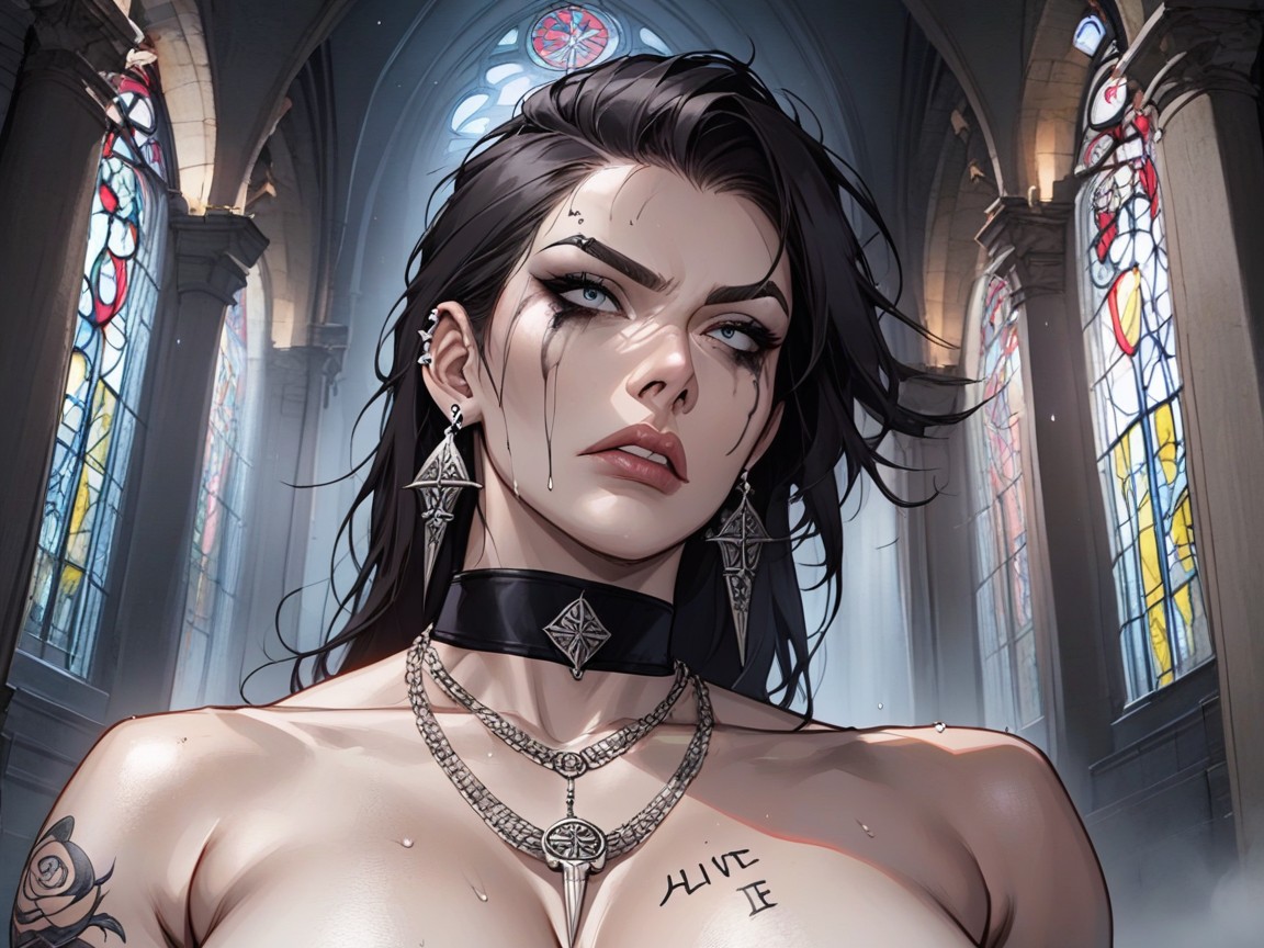 Her Shoulders Down, She Is Laying, Rounded Breast Hentai AI Porn