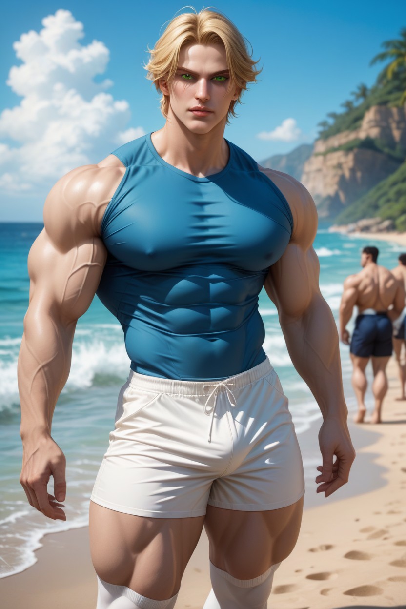 Smooth Muscles, Massive, Blonde AI Gay Porn