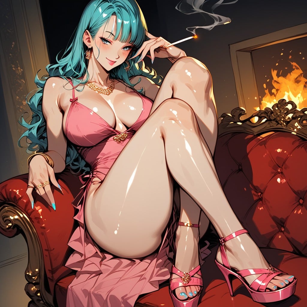 Piel Grasa, Cabello Turquesa, Bulma From Dragonball Z Hentai IA