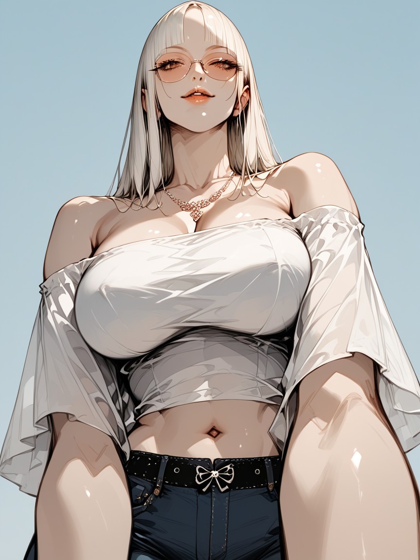 Blonde White Hair Woman, 20+, Flequillo Hentai IA