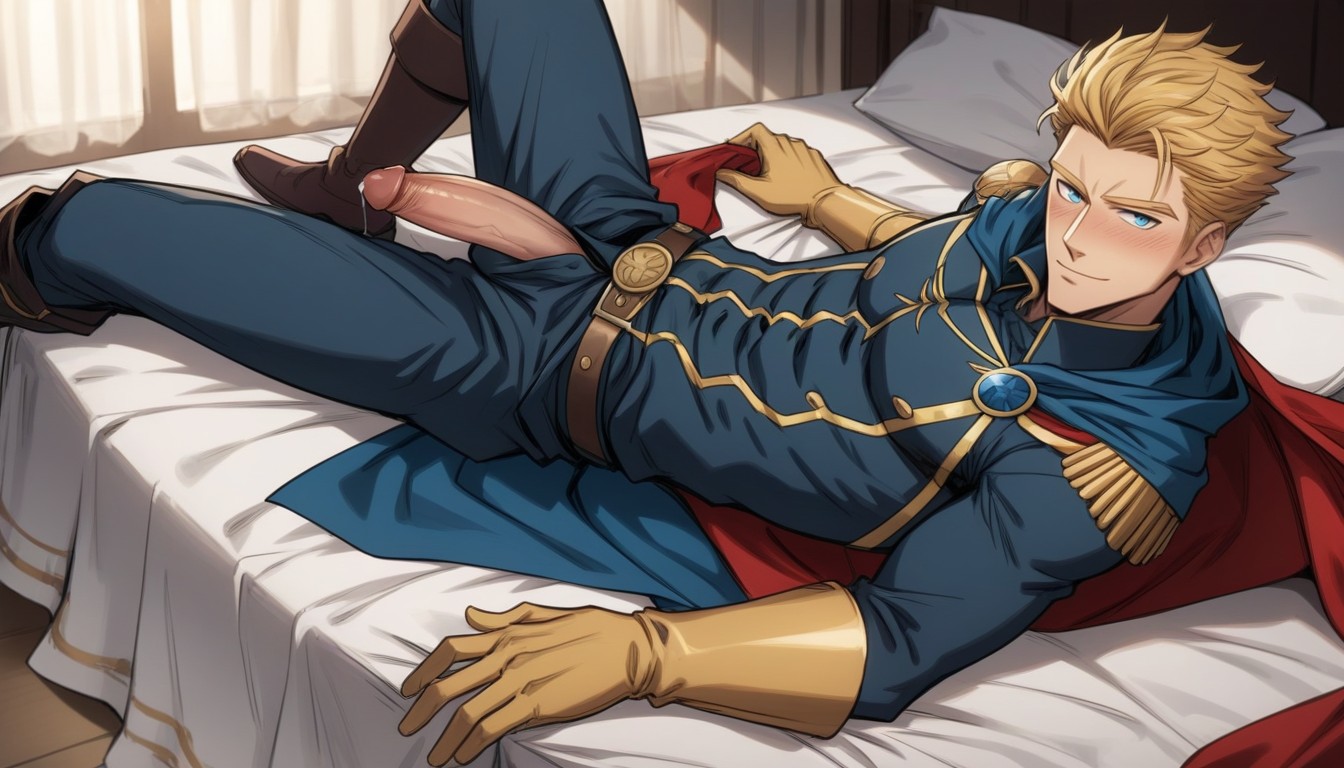 Fancy Dark Black Long Royal Boots, Perfect Handsome Face, Open Fly AI Gay Porn