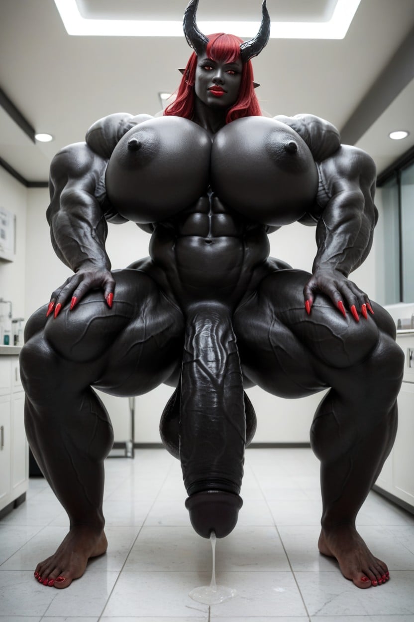 Muscular Thighs, Head Touching The Ceiling, Venom Skin Shemale AI Porn