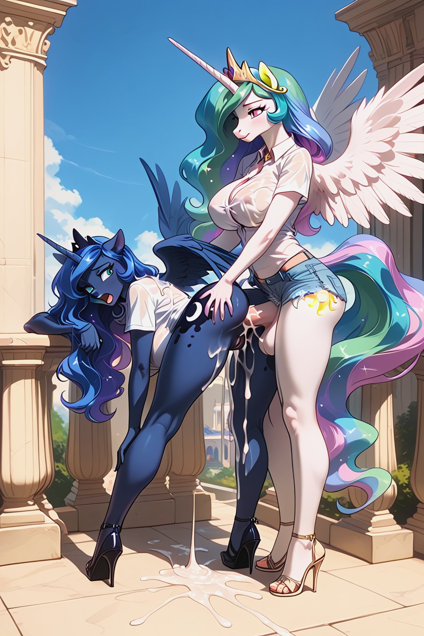 Confused Face, Celestia Gynomorph, Celestias Cock Penetrated Lunas Anal Furry AI Porn