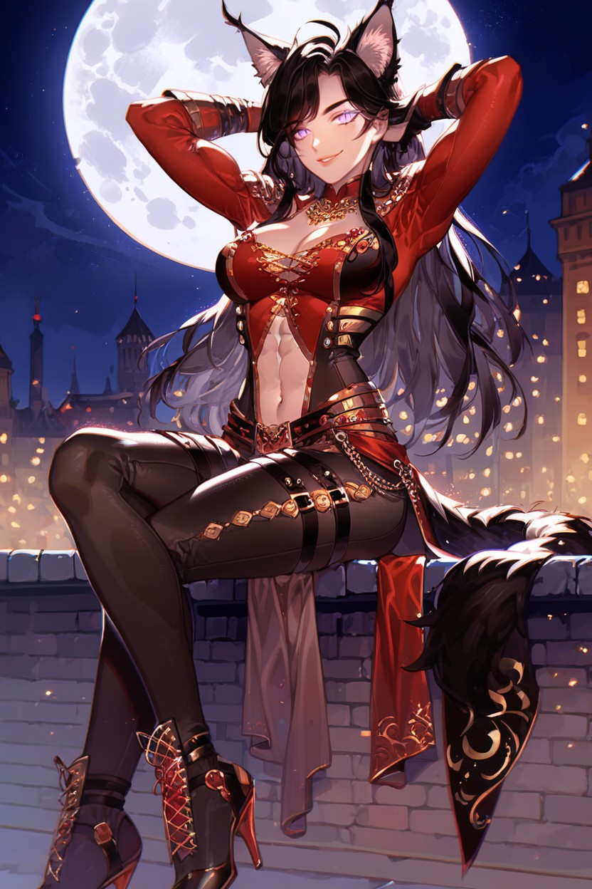 18+, Black High Heeled Shoes With Gold Decorations, Looking At Distance Hentai IA