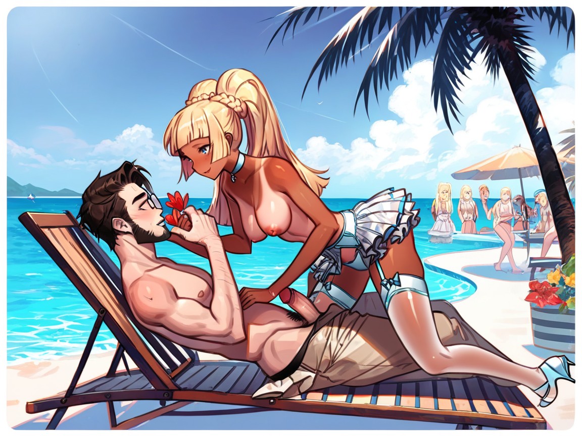 Perfect Skin, Man Laying On Beach Chair, Garter Belt AI Porn